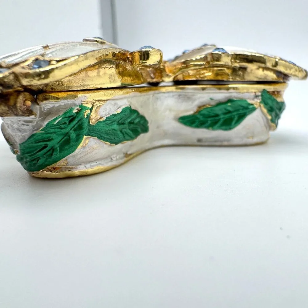 Butterfly Silver Blue Trinket Box Rhinestones Enamel Collectible Hinged Jewelry